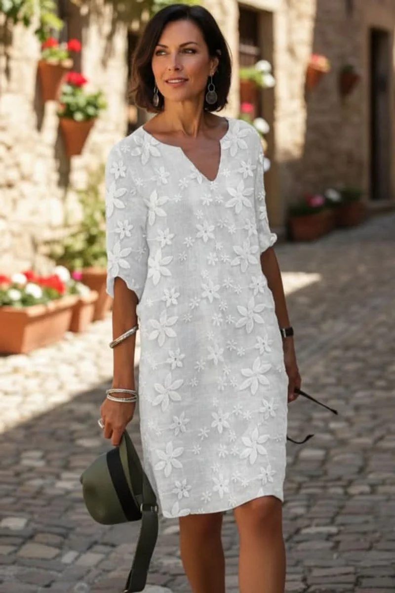 Elisabeth | Damen Blumen V-Ausschnitt Abendkleid Midi Elegant