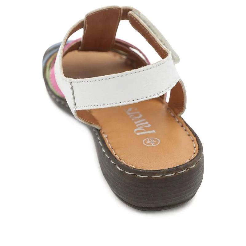 Premium Leather Adjustable Fasten Sandals - LUCK43002 / 329 420 - White Multi
