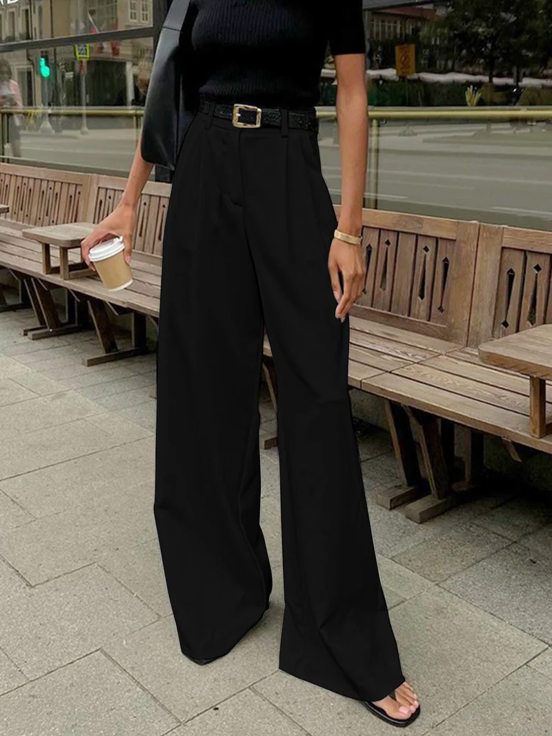 Katharina | Damen Plissierte Vorderseite Weite-Hosen mit Gürtel