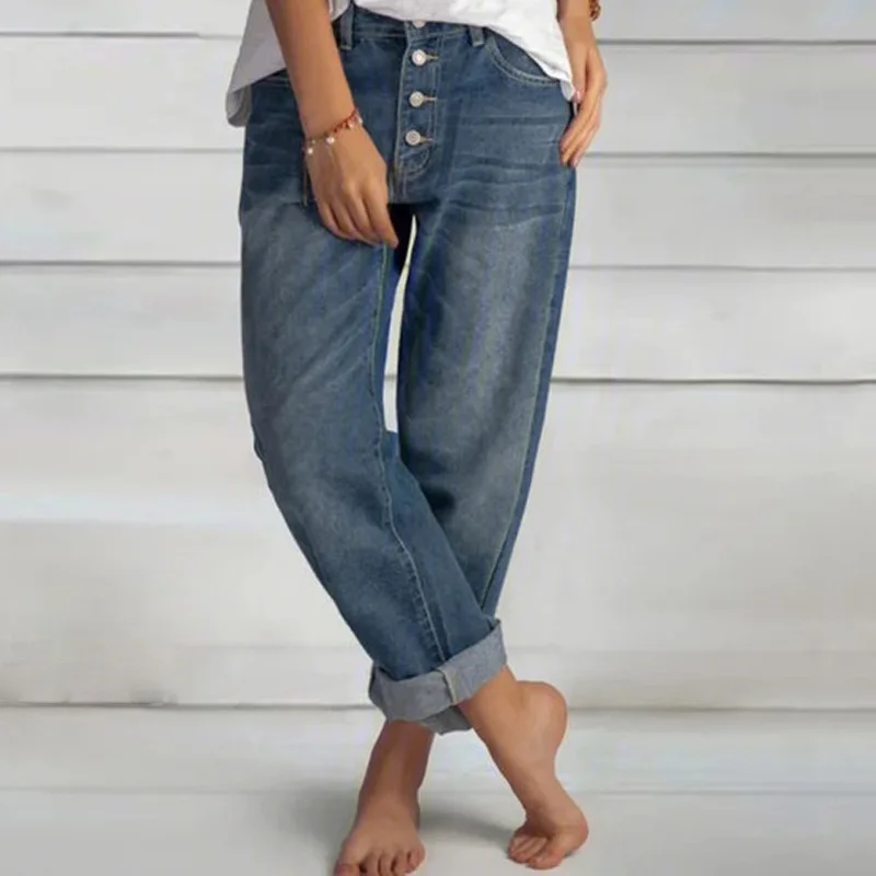 Sandra | Damen Weit Geschnittene Jeans mit Knopfleiste