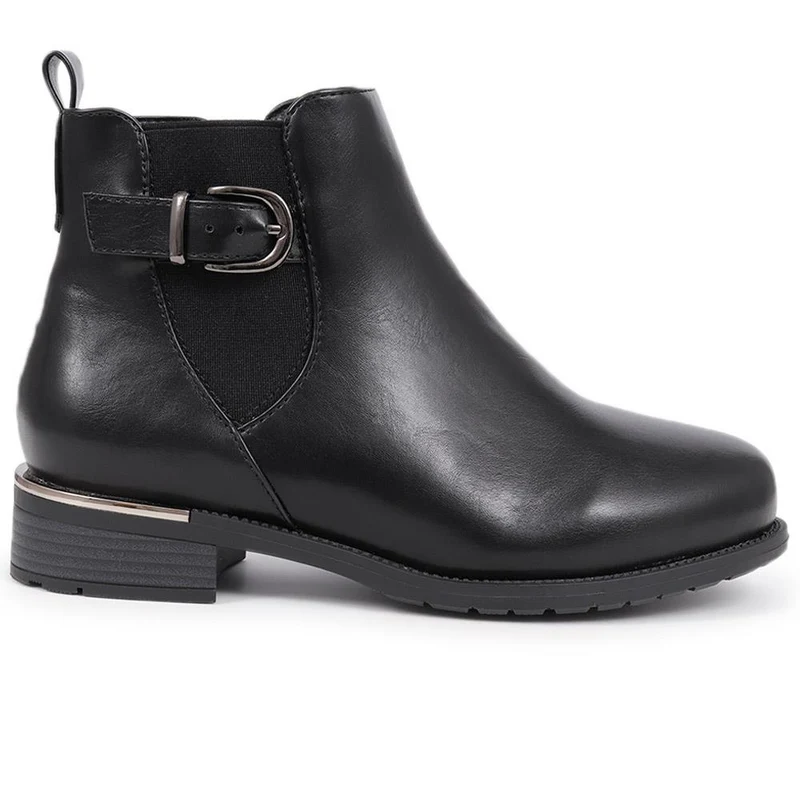 Extra-Wide Fit Buckle Detail Ankle Boots - WILLA / 324 177 - Black