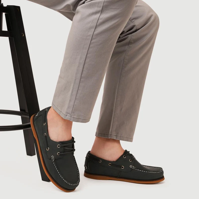 Casual Leather Boat Shoes - SHAFI41003 / 327 098 - Black
