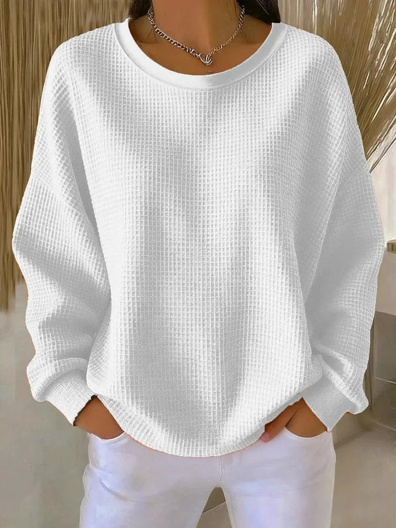 Emilia | Damen Oversized Textur Strickpullover Rundhals Langarm