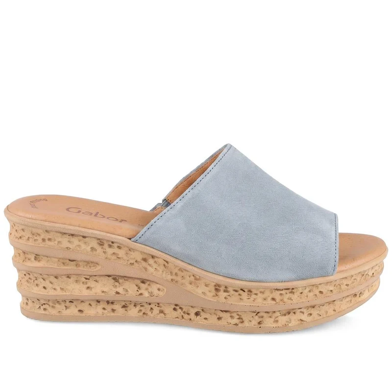Gabor Leather Wedge Heel Mule Sandals - GABC44508 / 330 263 - Pale Blue
