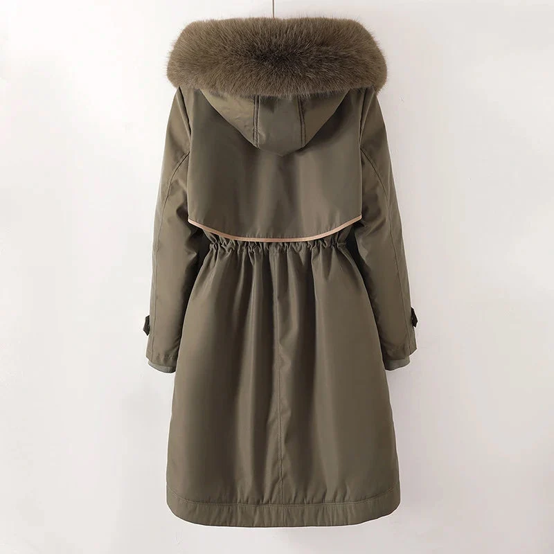 Hanna | Damen Warme, lange Jacke mit Kapuze