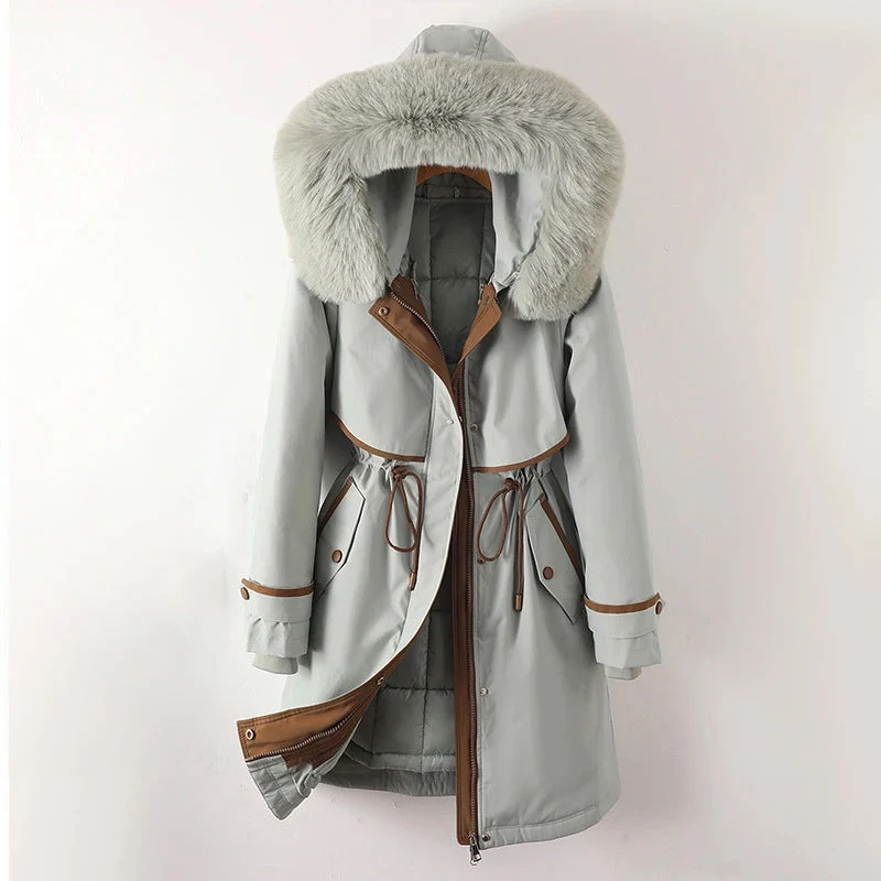 Hanna | Damen Warme, lange Jacke mit Kapuze