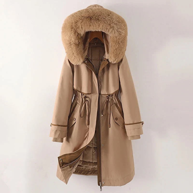 Hanna | Damen Warme, lange Jacke mit Kapuze