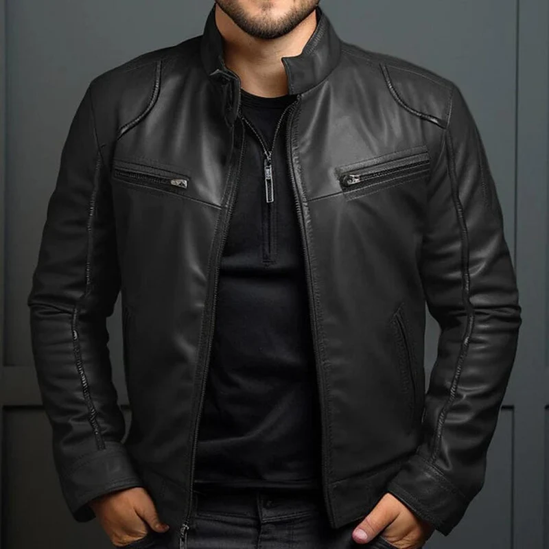 Alexander | Herren Klassische Bikerjacke mit Reißverschluss