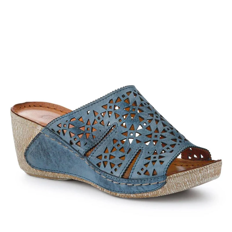 Breathable Leather Wedged Mules - KARY41000 / 327 476