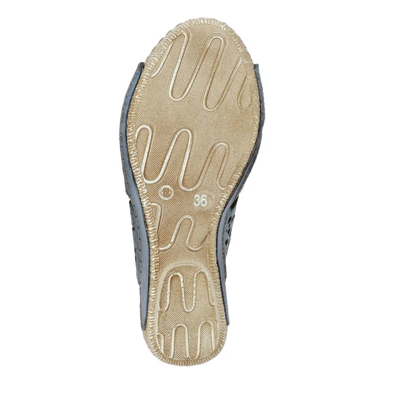 Breathable Leather Wedged Mules - KARY41000 / 327 476 - Denim