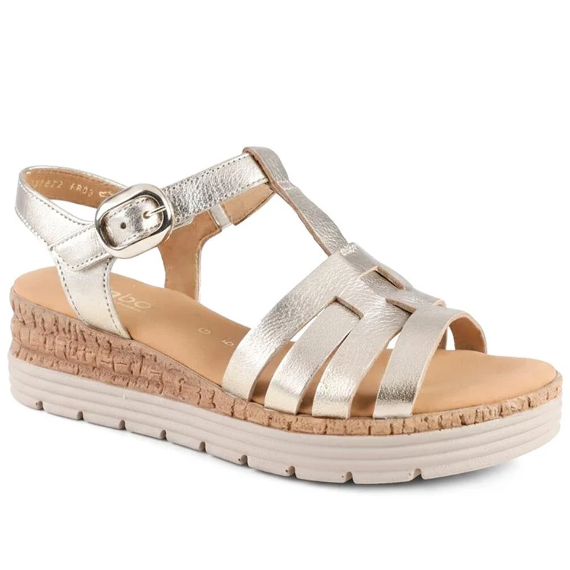 Gabor Leather Buckle Fasten Sandals - GABC44512 / 330 260 - Soft Gold
