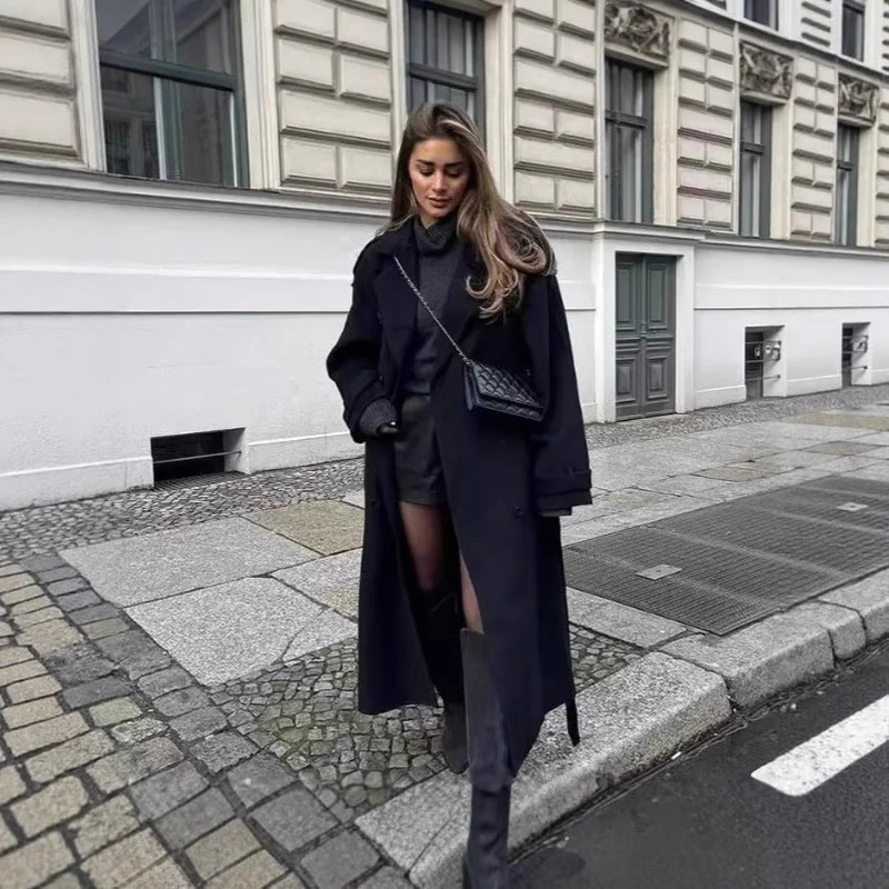Damen zweireihiger Trenchcoat mit Gürtel
