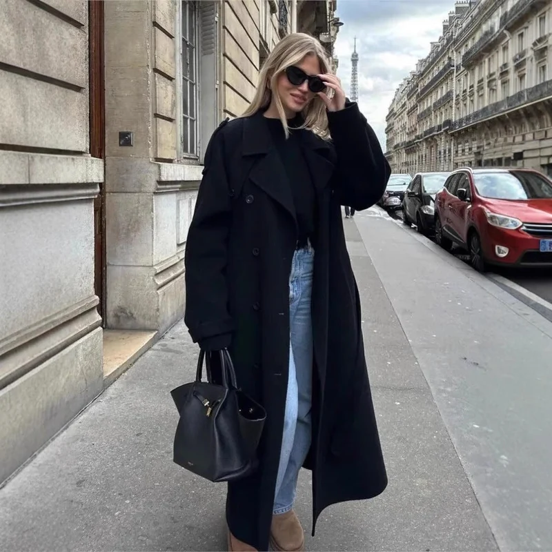 Damen zweireihiger Trenchcoat mit Gürtel
