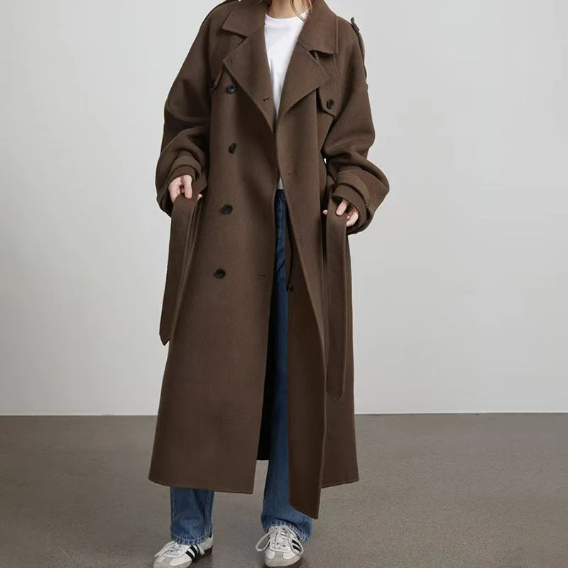Damen zweireihiger Trenchcoat mit Gürtel