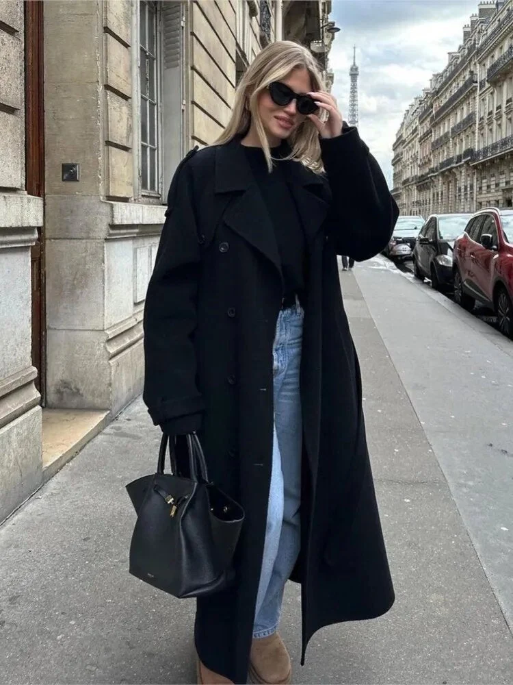 Damen zweireihiger Trenchcoat mit Gürtel