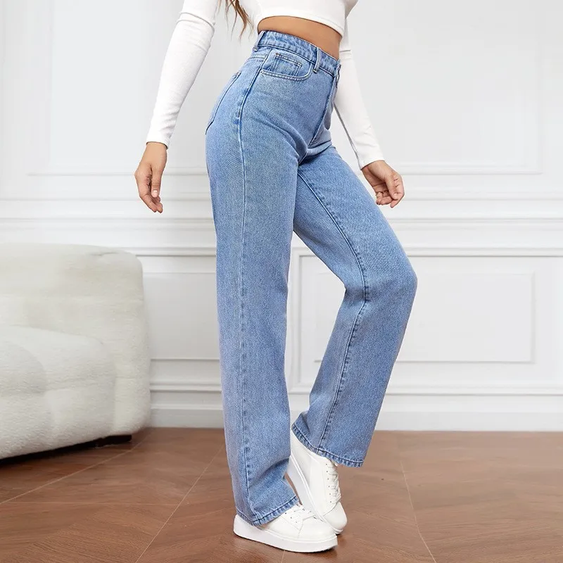 Damen High Rise Jeans mit geradem Bein