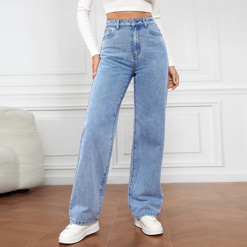 Damen High Rise Jeans mit geradem Bein