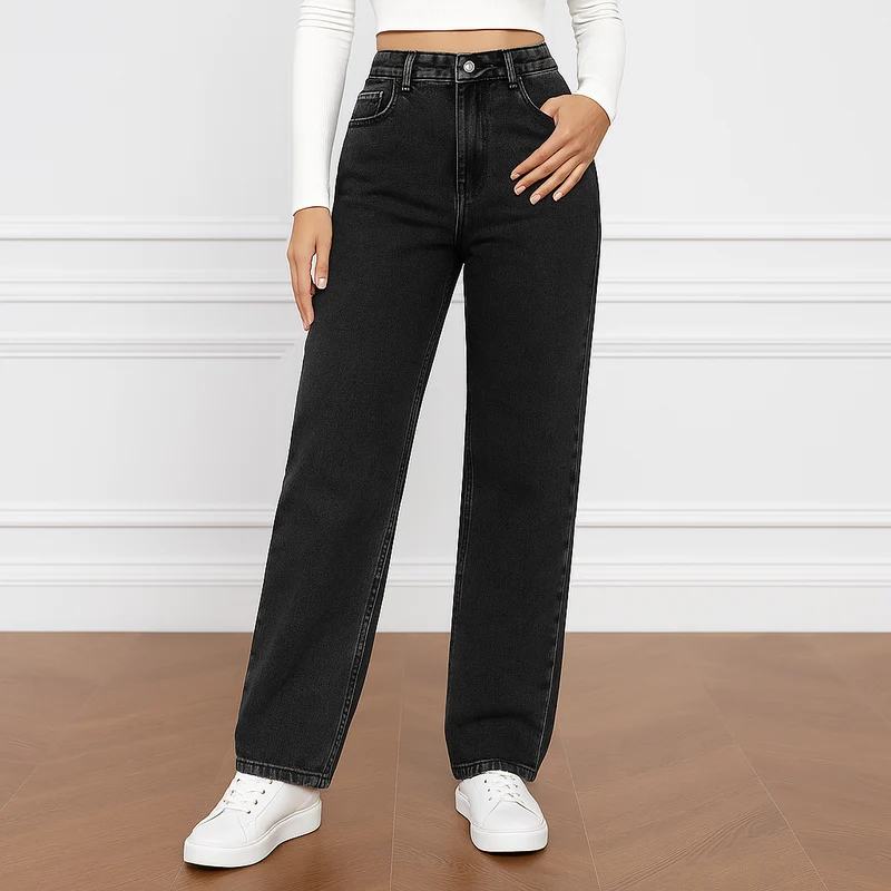 Damen High Rise Jeans mit geradem Bein