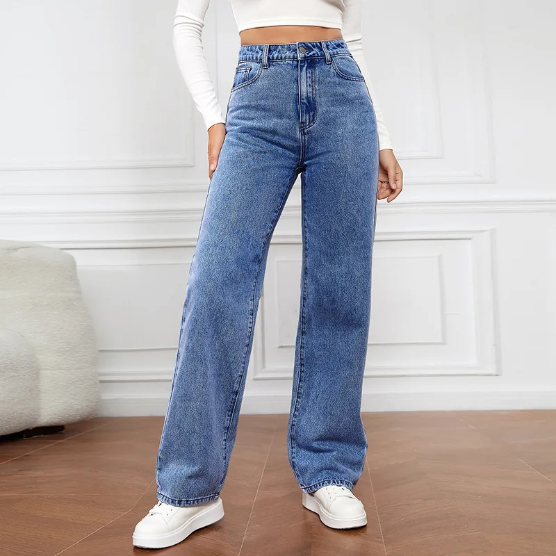 Damen High Rise Jeans mit geradem Bein
