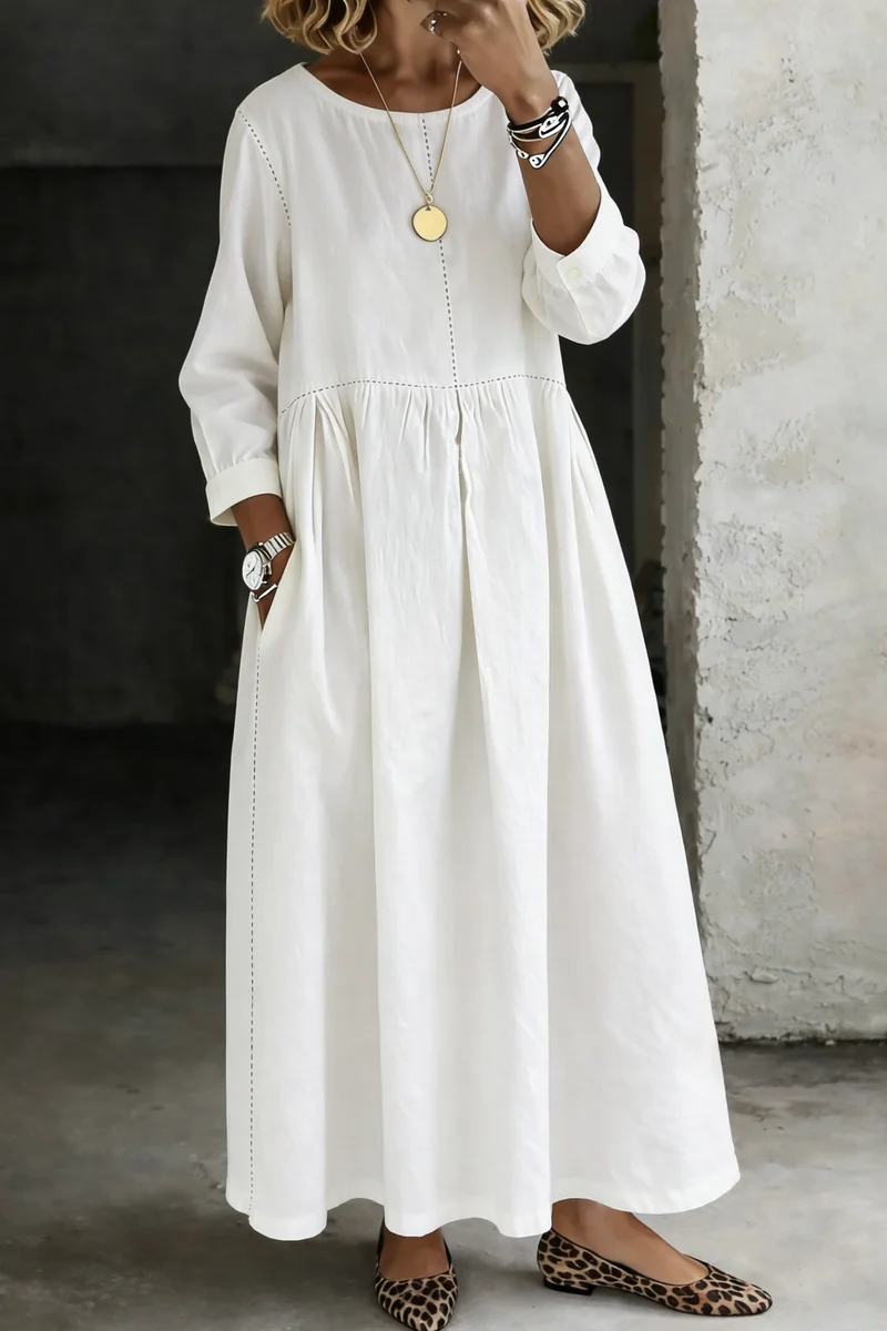 Damen Langarm Smock Kleid Maxi