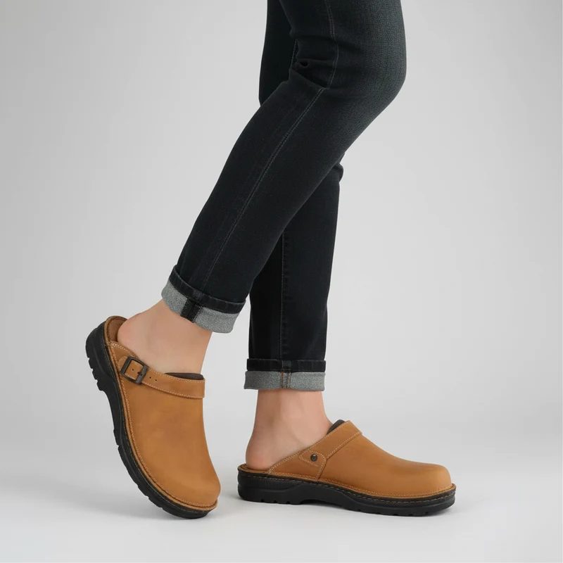Orion Damen Leder Clogs mit orthopädischer Sohle