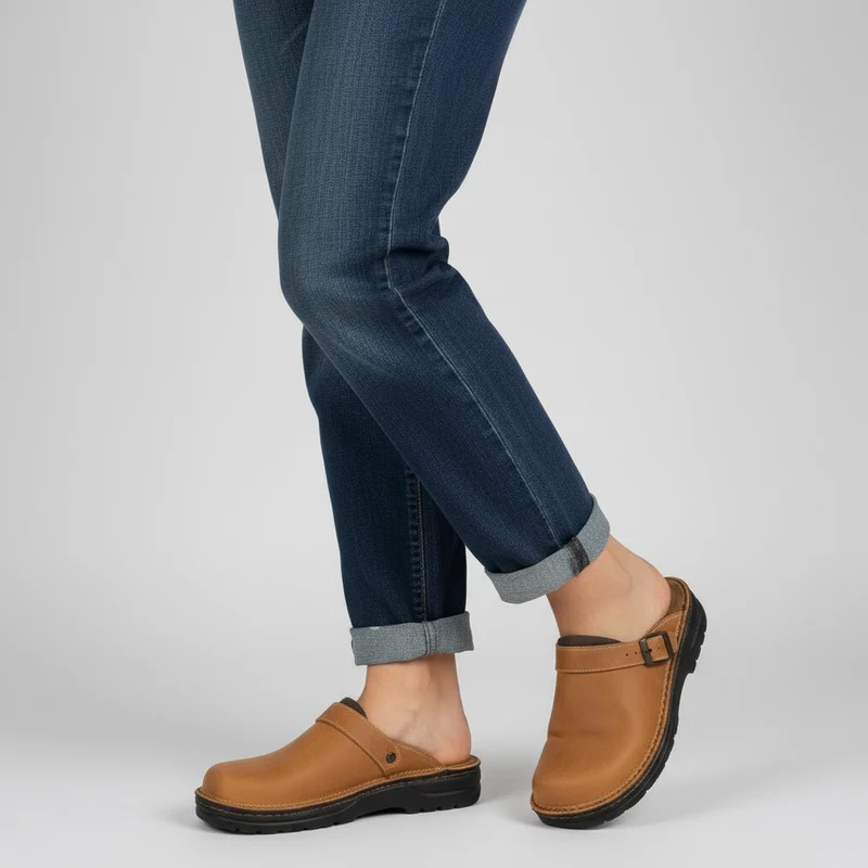 Orion Damen Leder Clogs mit orthopädischer Sohle