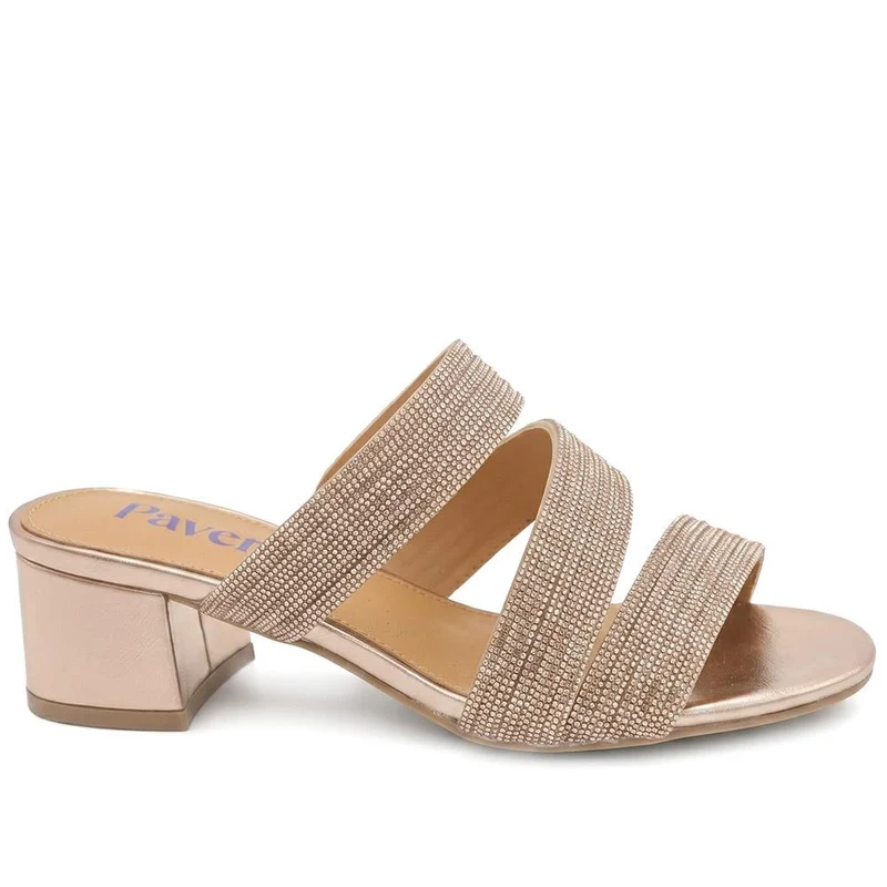 Diamante Block Heel Strappy Sandals - SANYI43000 / 329 142 - Rose Gold