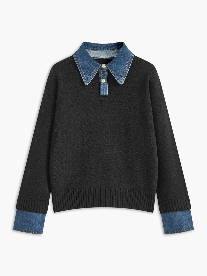 Damen 2 in 1 Pullover mit Reverskragen