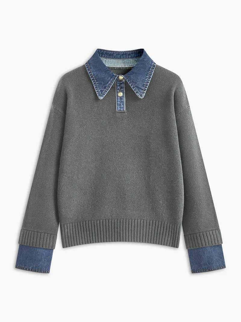 Damen 2 in 1 Pullover mit Reverskragen