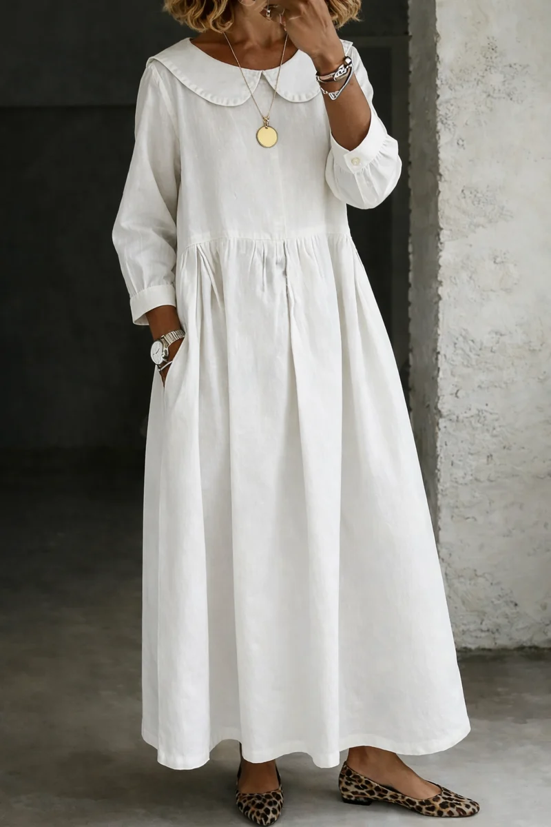 Clara Damen Denim Kleid mit Peter Pan Kragen