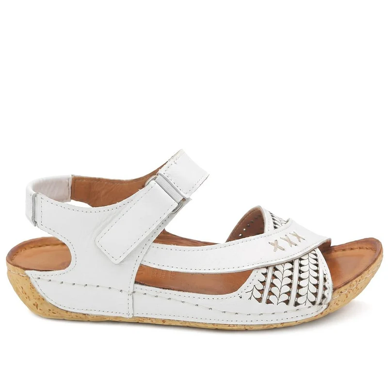 All Leather Adjustable Fasten Sandals - KARY43000 / 329 409 - White