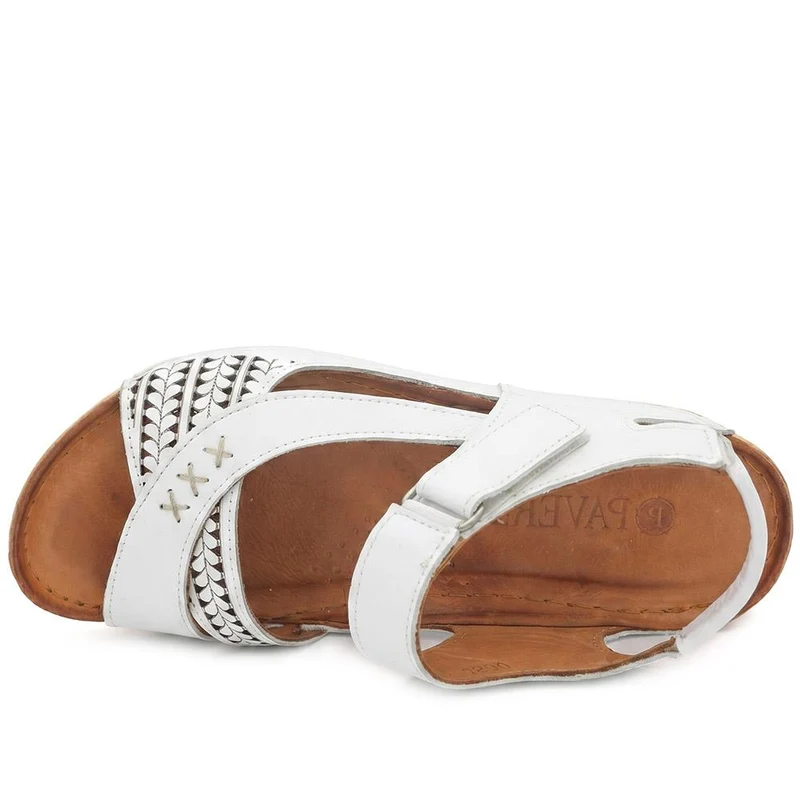 All Leather Adjustable Fasten Sandals - KARY43000 / 329 409 - White