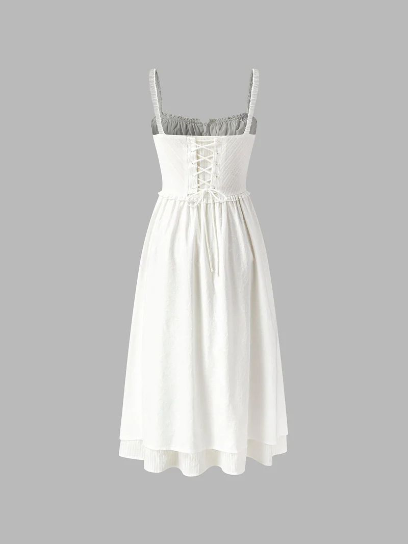 Damen ärmelloses Midi Kleid mit Knopfleiste und Rüschensaum