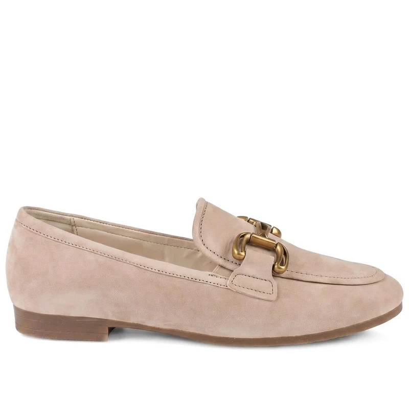 Gabor Wide Fit Leather Loafers With Chrome Snaffle - GABC44519 / 330 320 - Sand