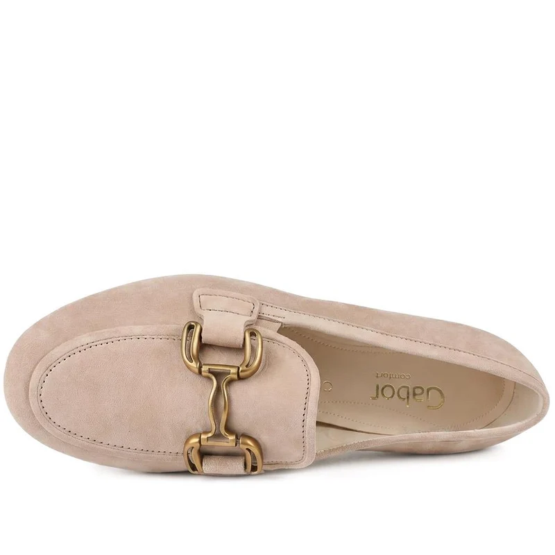 Gabor Wide Fit Leather Loafers With Chrome Snaffle - GABC44519 / 330 320 - Sand