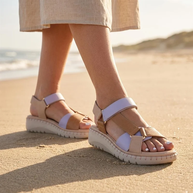 Adjustable Fastening Cushioning Sandals - BAIZH43044 / 329 310 - Tan Multi