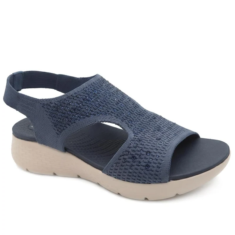 Wedge Heel Elasticated Fit Sandals - BAIZH43009 / 329 251 - Navy