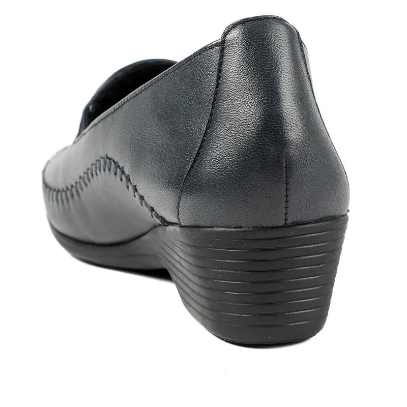 Leather Wedge Loafers - MOEN43004 / 329 555 - Navy