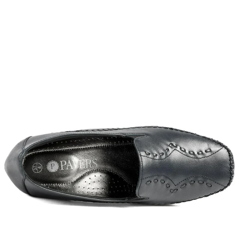 Leather Wedge Loafers - MOEN43004 / 329 555 - Navy