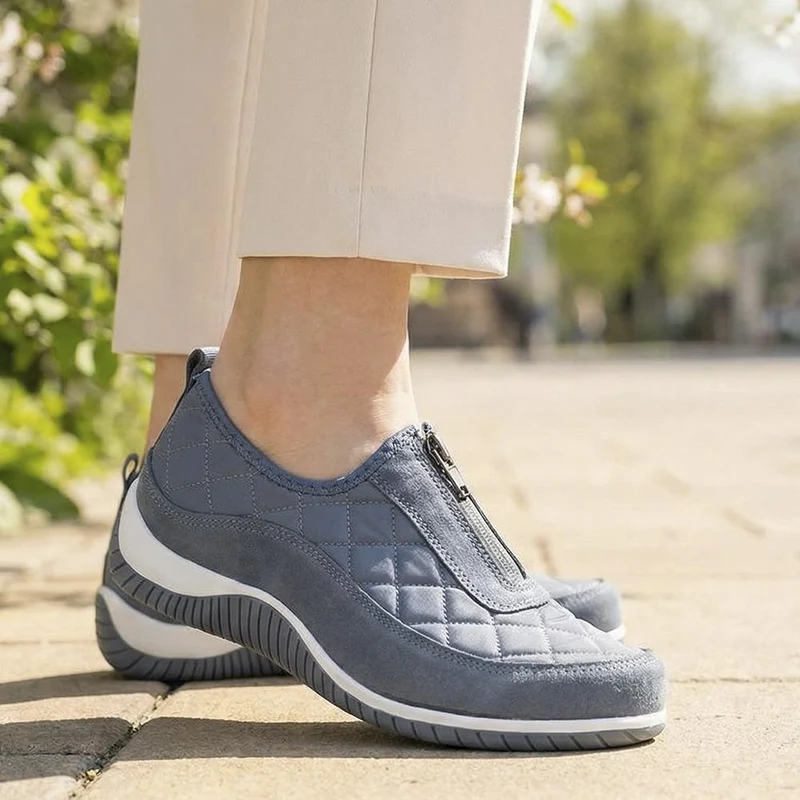 Wide Fit Leather Slip-On Shoes With Zip Fastening - BRK42019 / 328 406 - Denim