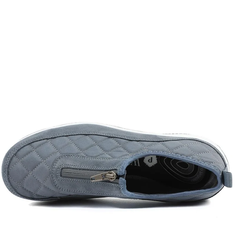 Wide Fit Leather Slip-On Shoes With Zip Fastening - BRK42019 / 328 406 - Denim
