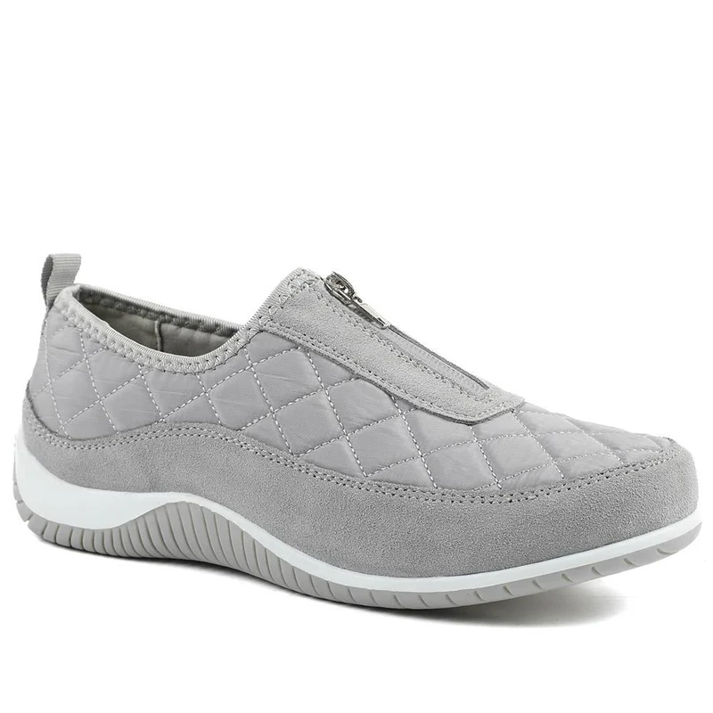 Wide Fit Leather Slip-On Shoes With Zip Fastening - BRK42019 / 328 406 - Light Grey