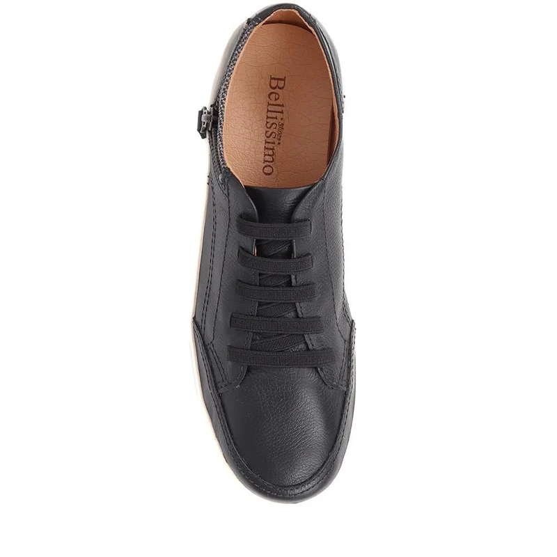 Leather Trainer with Zip Detail - BOT25018 / 309 566 - Black