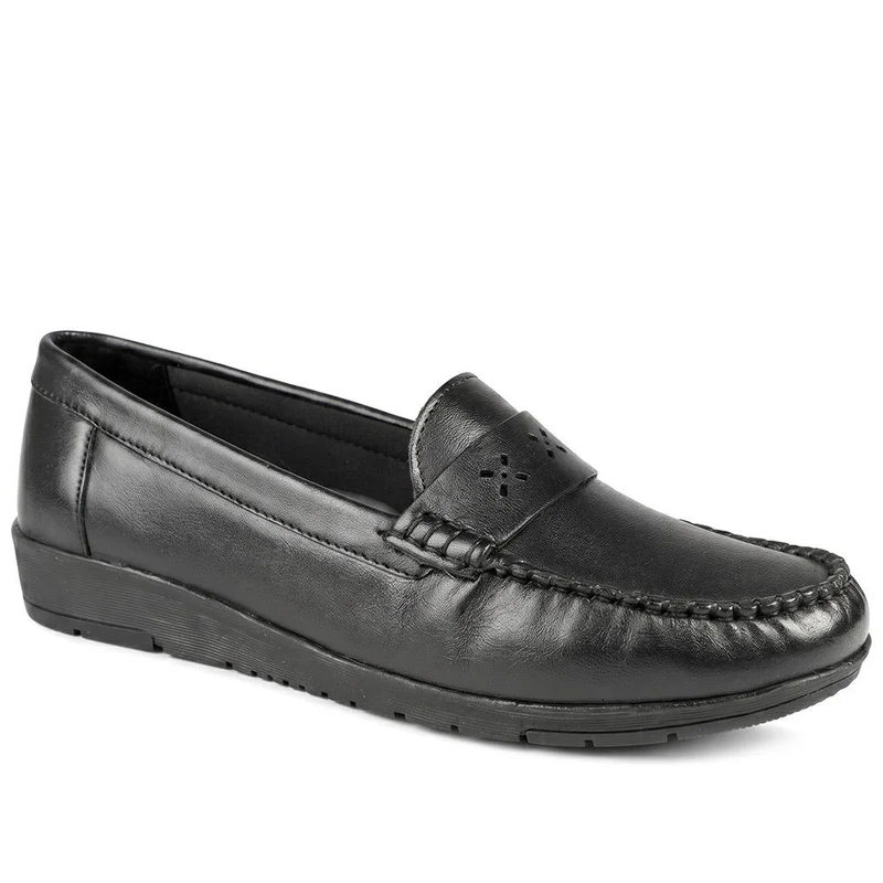 Leather Moccasins with Cut Out Strap - MOEN43002 / 329 554 - Black