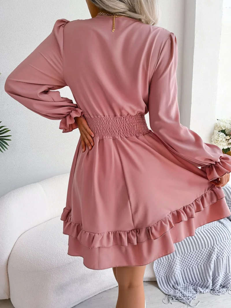 Damen Minikleid mit Bindeband und Volantärmeln