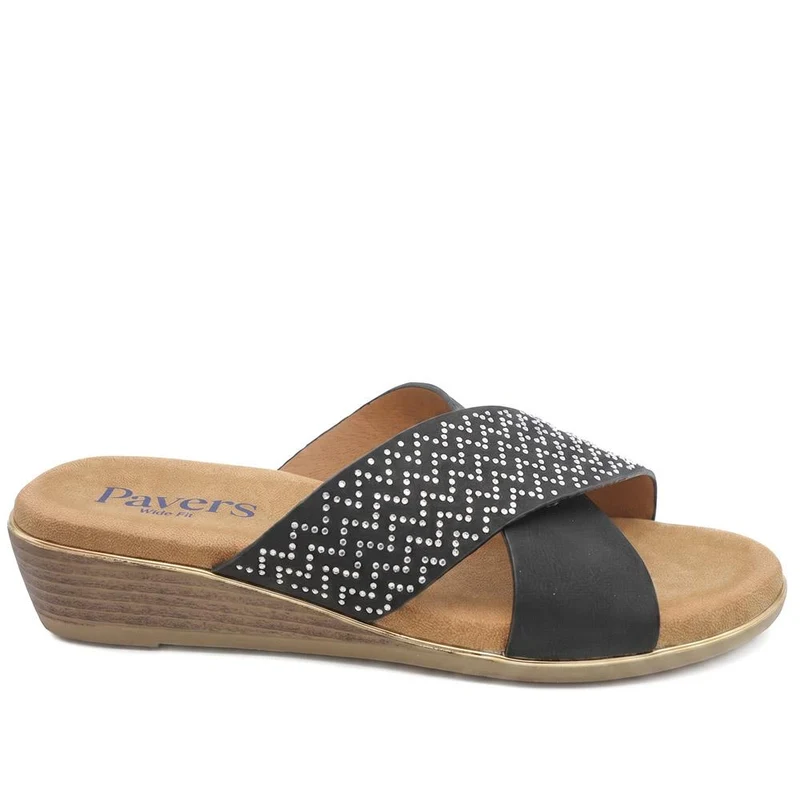 Wide Fit Cross Strap Mule Sandals - BAIZH43065 / 329 525 - Black