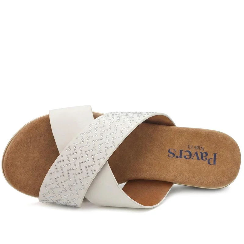 Wide Fit Cross Strap Mule Sandals - BAIZH43065 / 329 525 - White