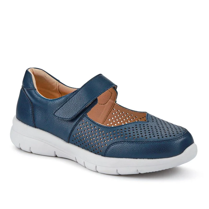 Wide Fit Chunky Leather Mary Janes - BRK41037 / 327 020 - Navy