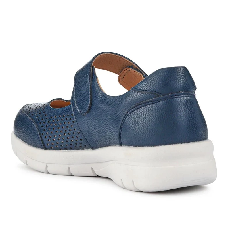 Wide Fit Chunky Leather Mary Janes - BRK41037 / 327 020 - Navy