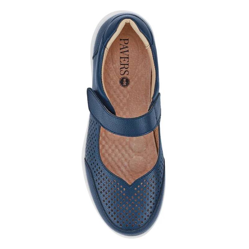 Wide Fit Chunky Leather Mary Janes - BRK41037 / 327 020 - Navy
